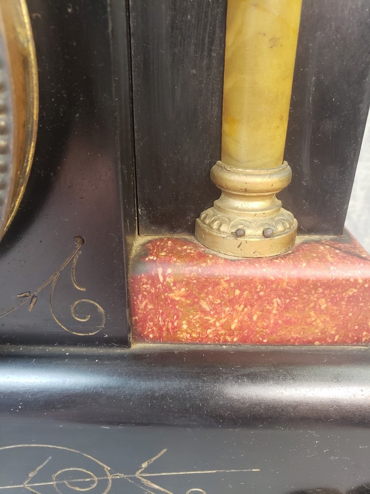 Antique Seth Thomas Red & Black Two Column Adamantine Mantel Clock & Pendulum PR