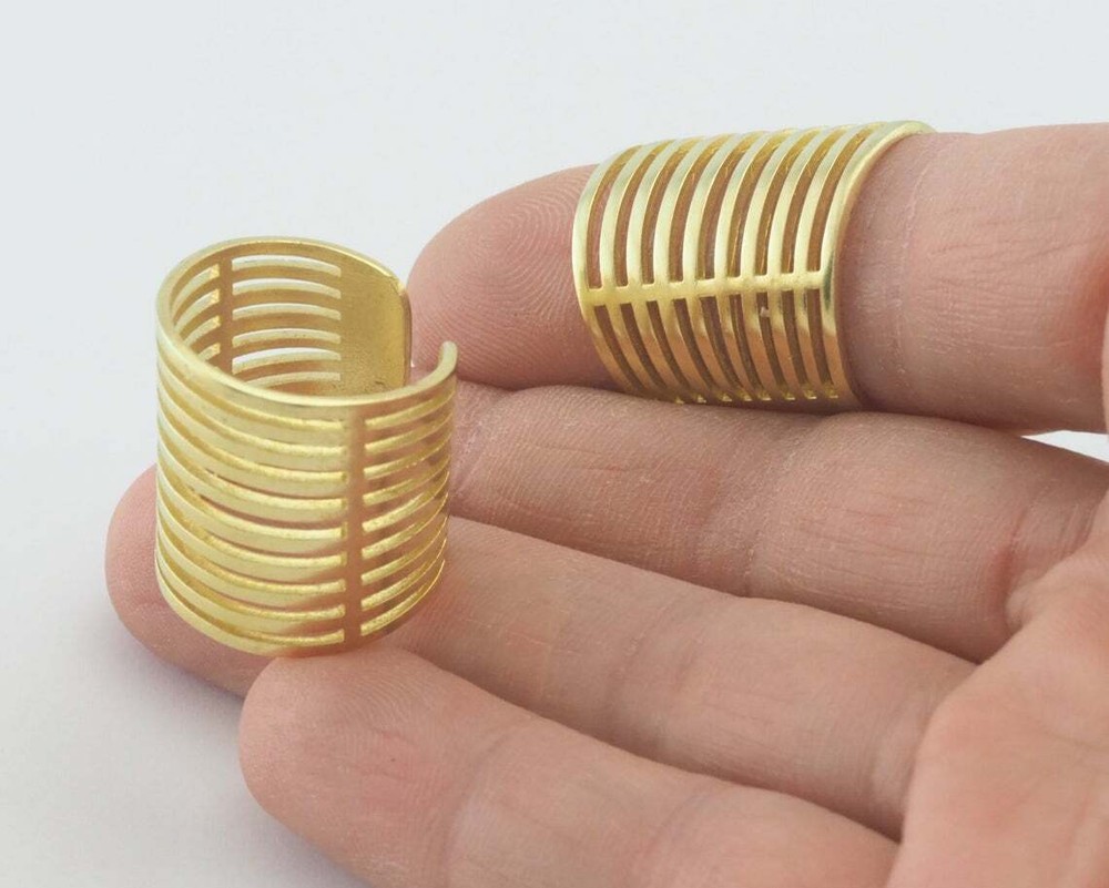 Statement ring separate lines Adjustable Ring Raw Brass 6US 9.5US size 4297