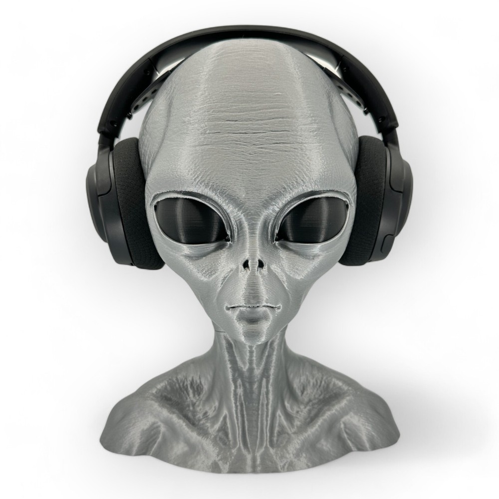 Grey Alien Headphone Stand 3D Printed 12" | Sci-Fi Gaming Headset Holder