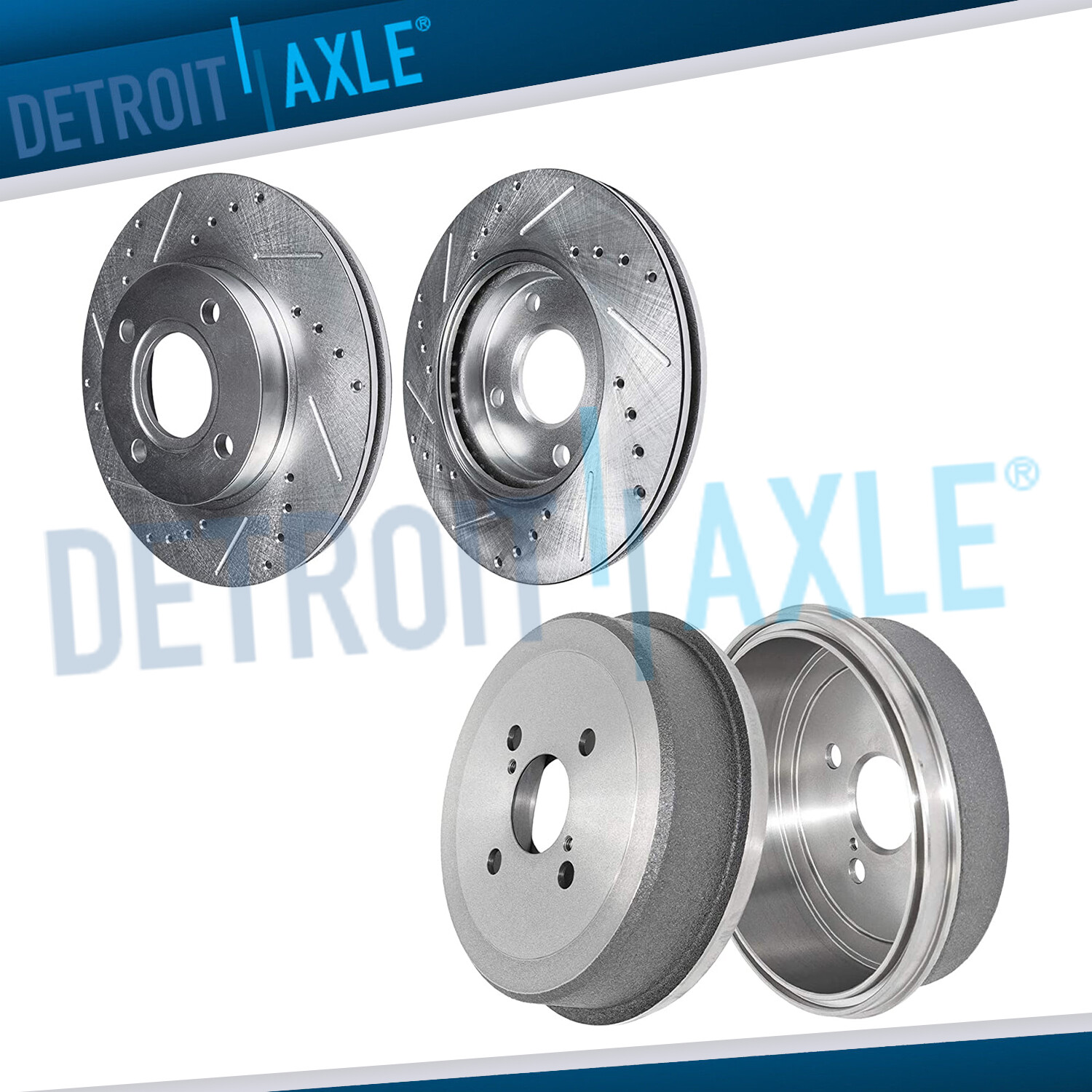 Front Drilled Brake Rotors Rear Drums for 1993 - 2002 Toyota Corolla Chevy Prizm