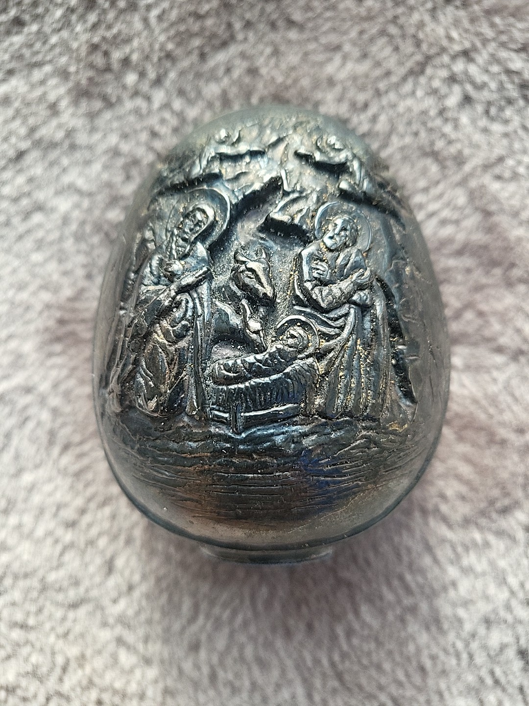 Vtg Not Polished Greek Sterling Silver Orthodox Icon Egg Nativity Resurrection