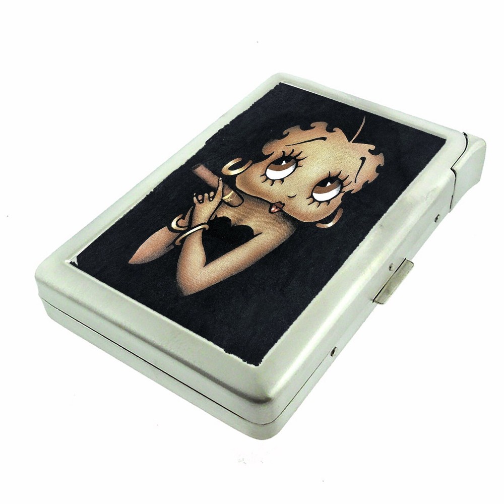 Smoking Boop Cigarette Case with Built in Lighter Metal Wallet