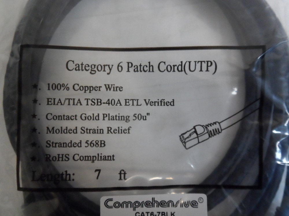Comprehensive CAT6-7BLK Cat6 550 Mhz Snagless Patch Cable 7ft Black (K2)