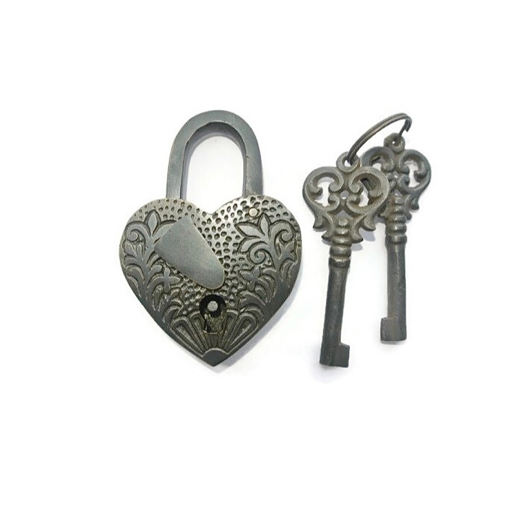 2 Solid Brass Love Heart Padlocks – Heavy Antique Style Locks with 4 Working Key