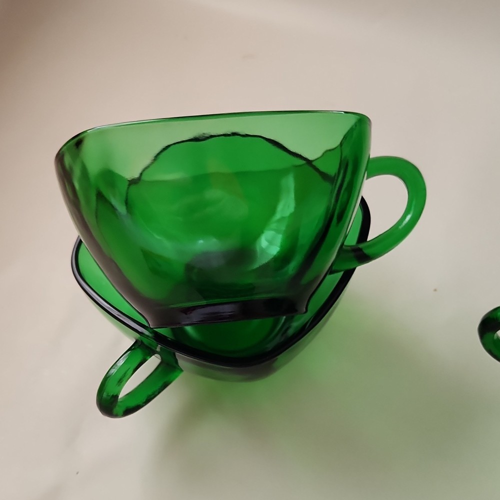 Green Glass Pitcher and Cup Set,