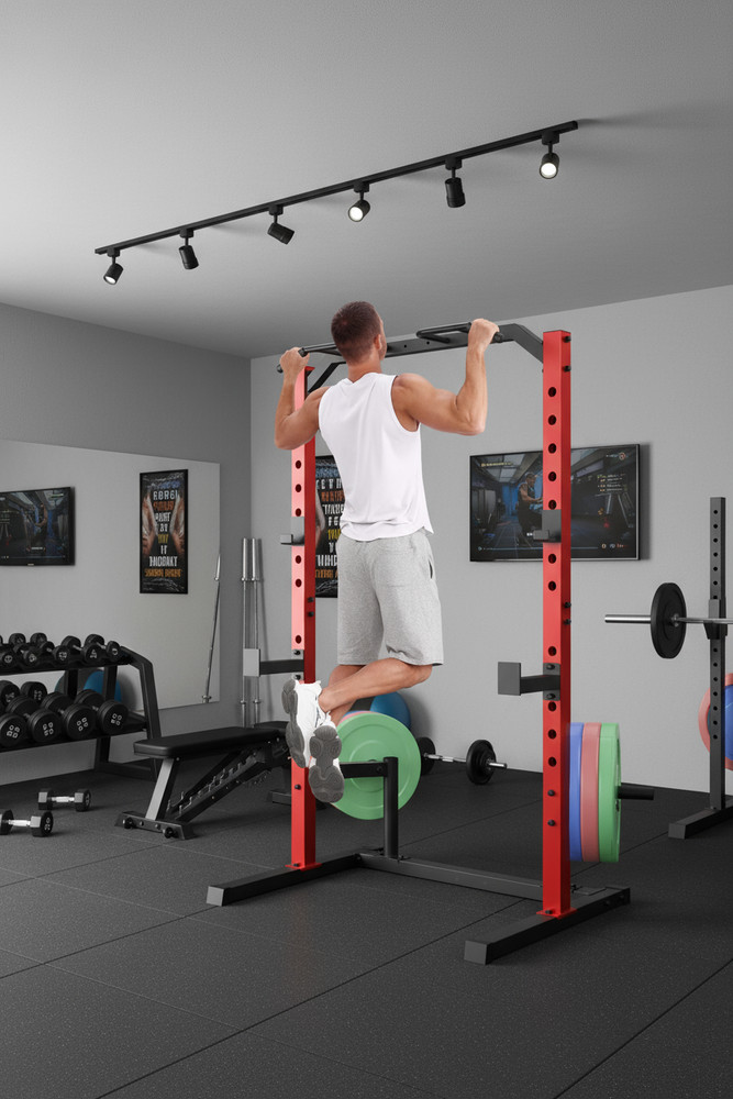 Adjustable Multi-Function Power Rack Power Cage Squat Rack w/Pull Up Bar&J-Hooks