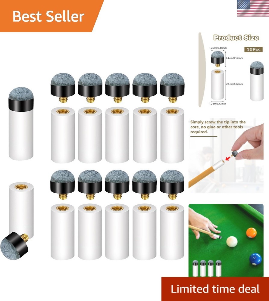 Gray Pool Cue Tip Replacement Set - 10 Durable Leather Tips Included
