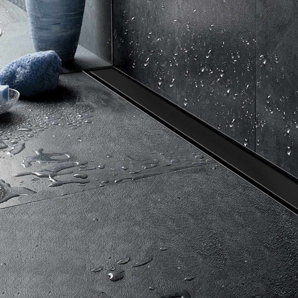 28” Linear Shower Drain Matte Black – Tile Insert Reversible Grate – Open Box