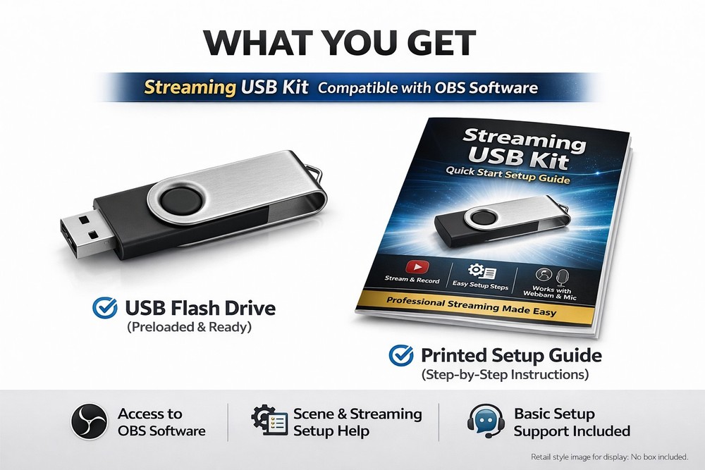 OBS Studio USB Streaming Kit w Setup Guide Recorder Broadcast Win Mac w/Guide