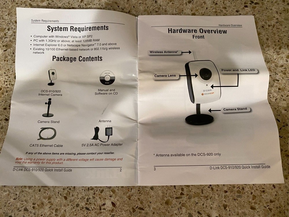 D-Link DCS-920 Wireless Security System Wireless G Internet Camera Open Box Only