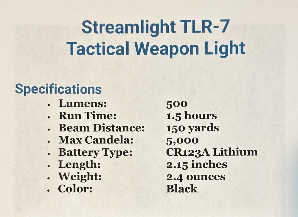 STREAMLIGHT TLR-7 Tactical Flashlight- 1913-1 Rail Key installed - $90 EACH!
