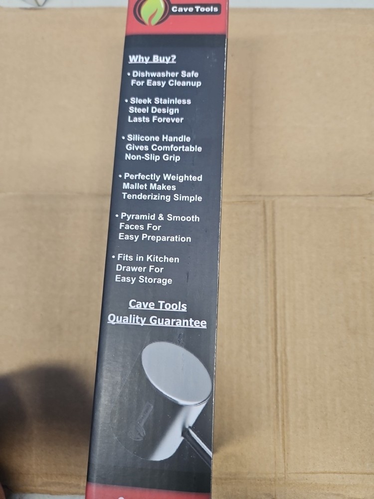Cave Tools 9" Double Sided, The Ultimate Meat Tenderizer With Silicone Handle.