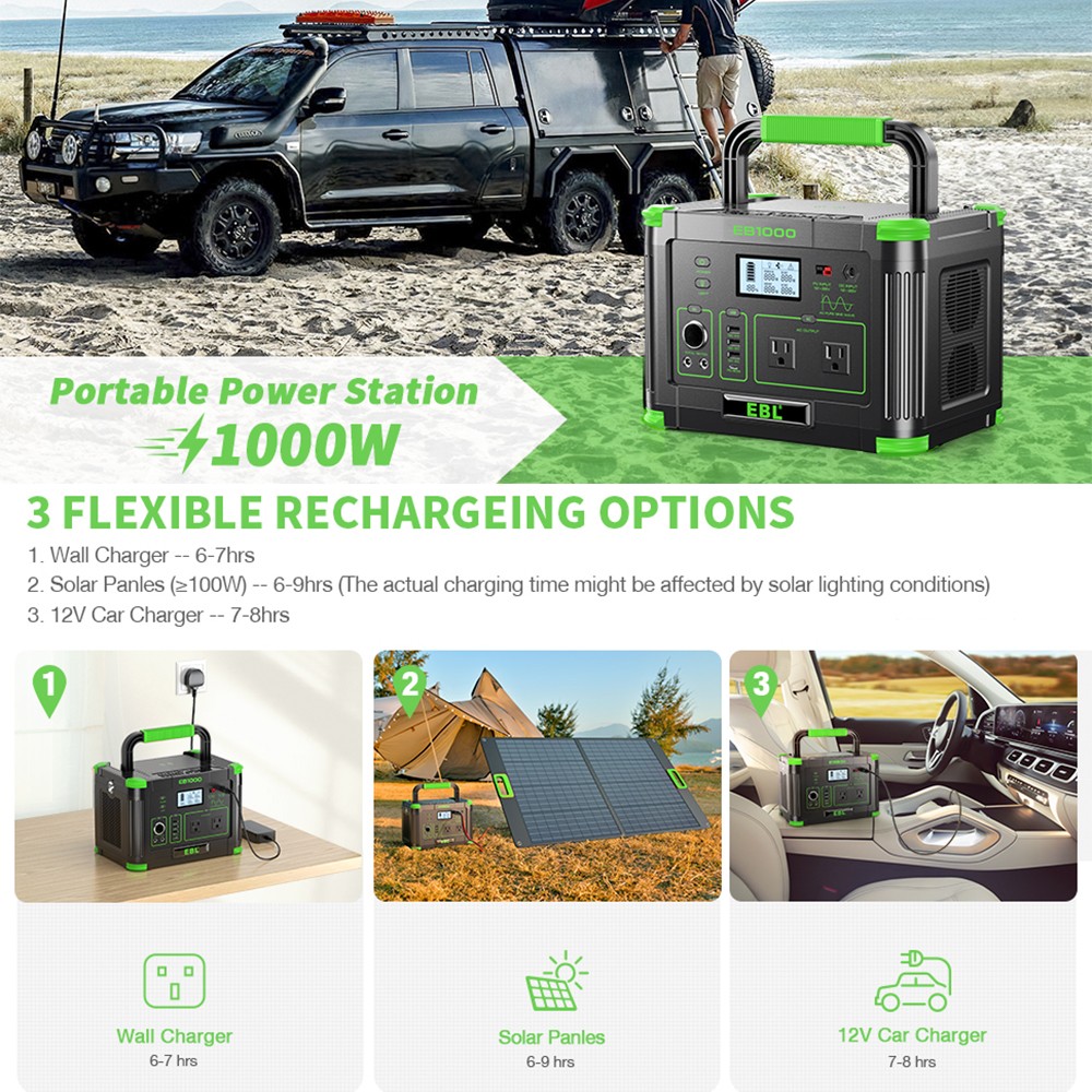 EBL 1000W/999Wh LiFePO4 Lithium Battery Portable Power Station Power Sup⁣ply