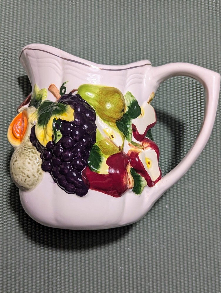 KMC Fruit Hand Painted Fine Ceramicware Pitcher w/ Utensil Set