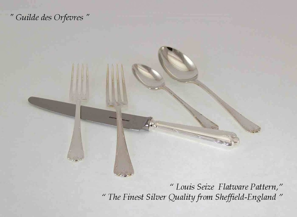 Finest Silver Plated Five Piece Place-Setting, Louis Seize