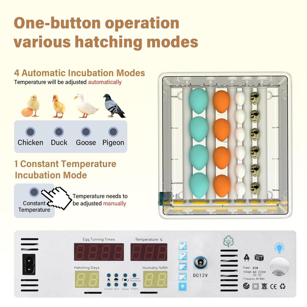 Incubator Automatic Digital Chicken Egg Hatcher 120 Eggs Temperature Control