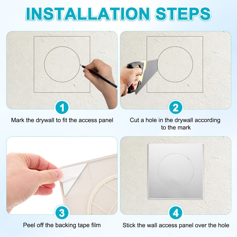 1-Pack Access Panel for Drywall, 4x4" Plastic Removable [Silver Tone, Round]