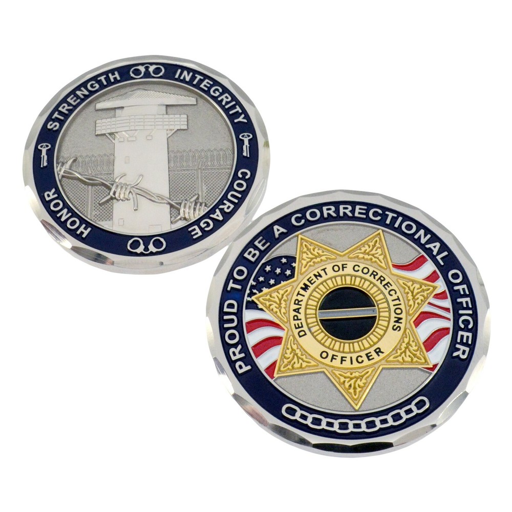 Corrections Officer 7 PT Badge Challenge Coin Thin Gray Line Prisons Core Values