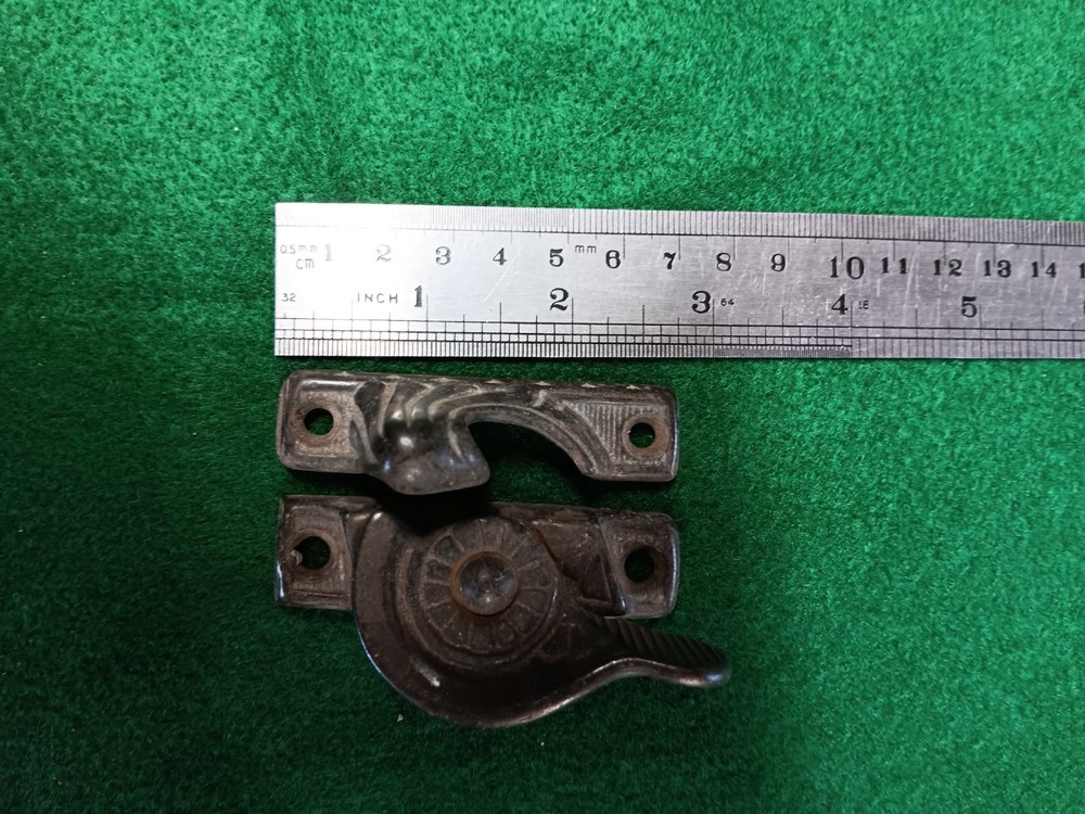 antique cast iron window sash lock and keeper with sash pull 1800's