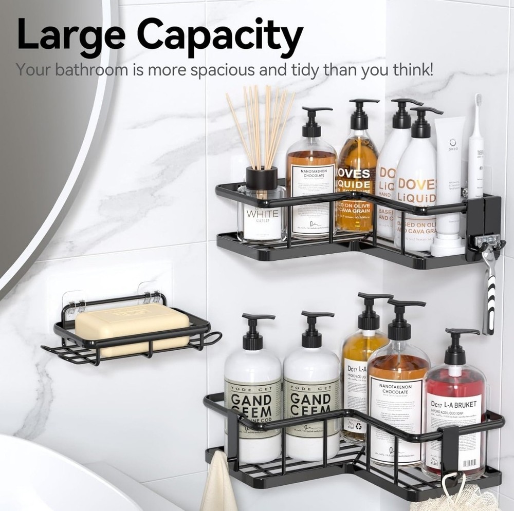 Corner Shower Caddy Organizer, 3-Pack Self-Adhesive Rustproof Bath Shelves