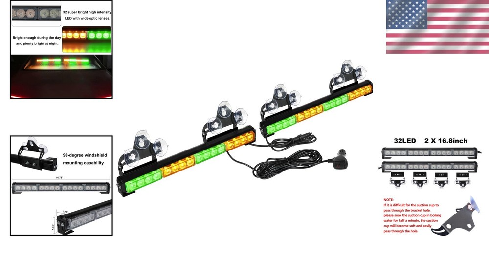 2x16.8” LED Emergency Strobe Light Bar with 32 Patterns for Maximum Visibility