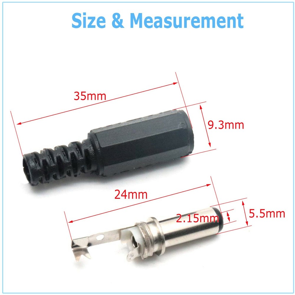 10PC Male Barrel Jack Plug Female Socket Panel Mount DC 12V Power Connectors