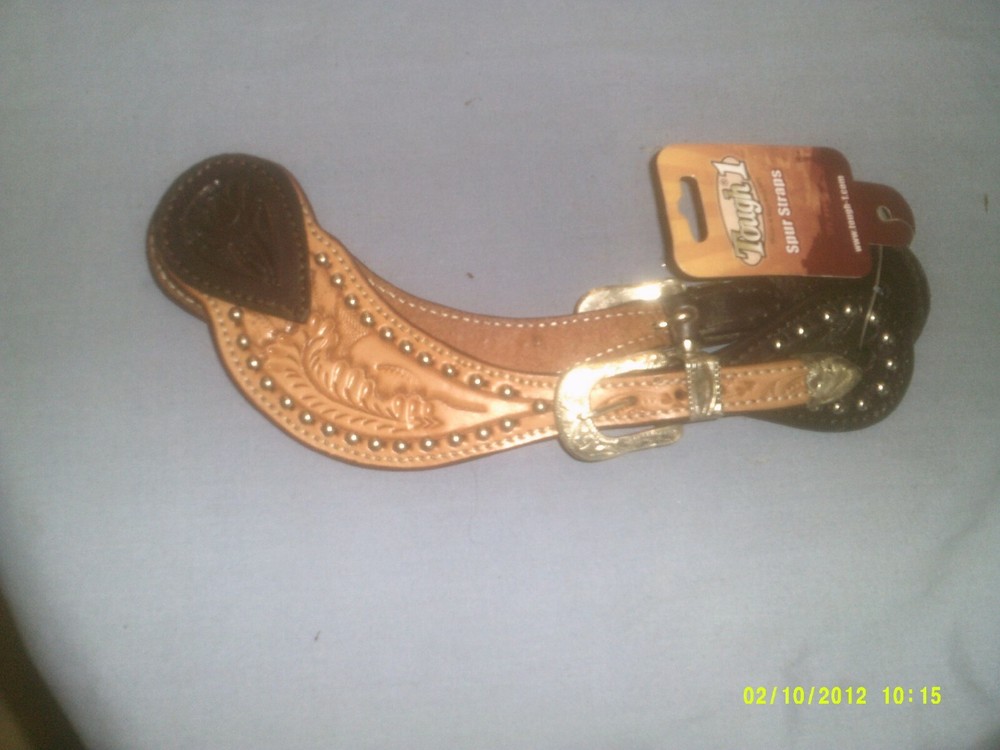 Spur Straps Two Tone Tooled pattern with Acorn Leather