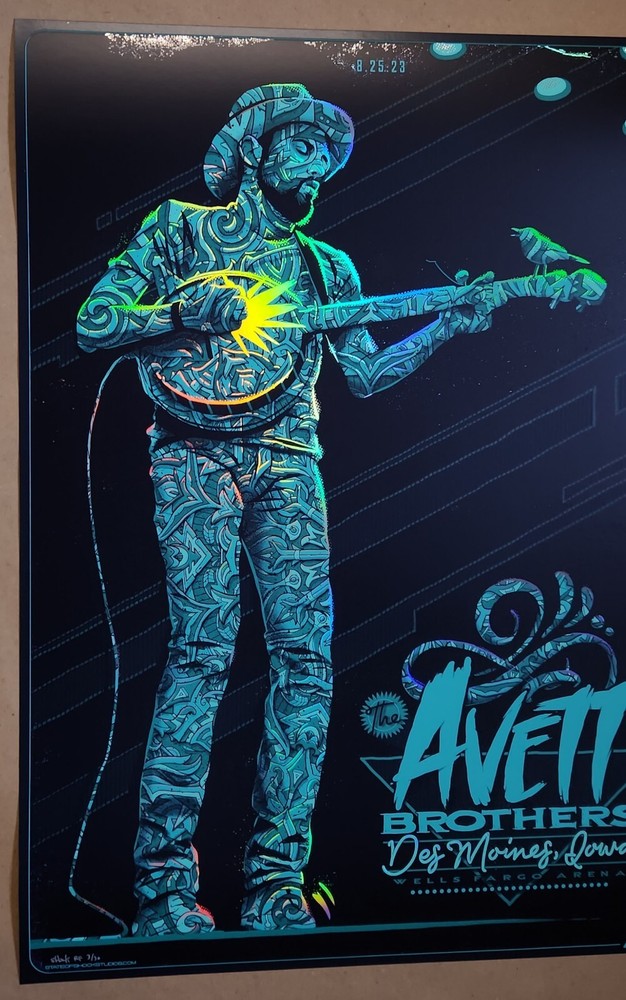 The Avett Brothers Des Moines Poster Rainbow Foil by Darin Shock 8.25.23 Concert