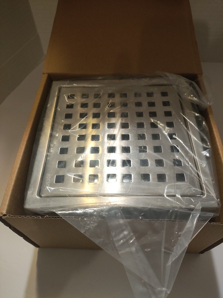 6 inch Square Shower Floor Drain with Flange Quadrato Pattern Grate Removable