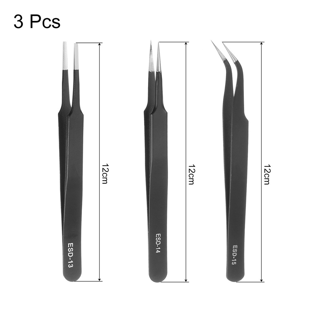 Precision Tweezers Set 3pcs ESD Tweezers for Electronics Laboratory Work