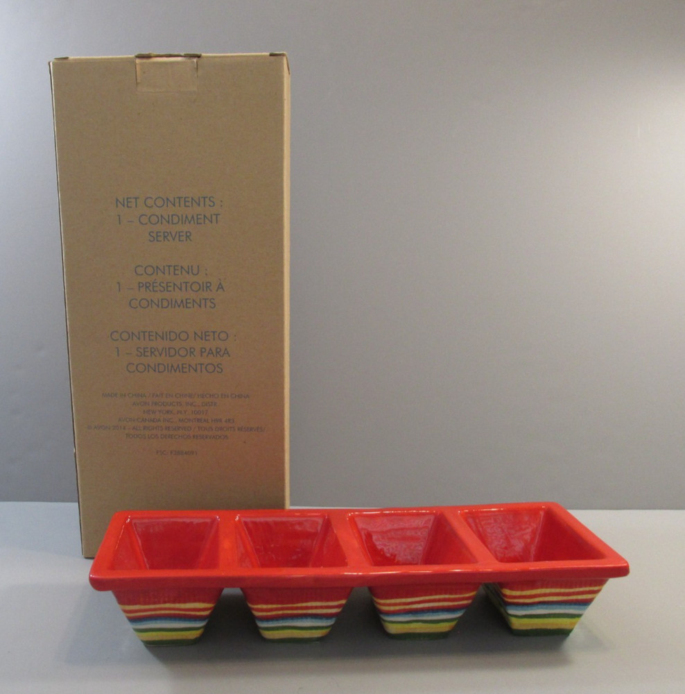 2014 Avon Striped Ceramic Condiment Server - 4 Sections