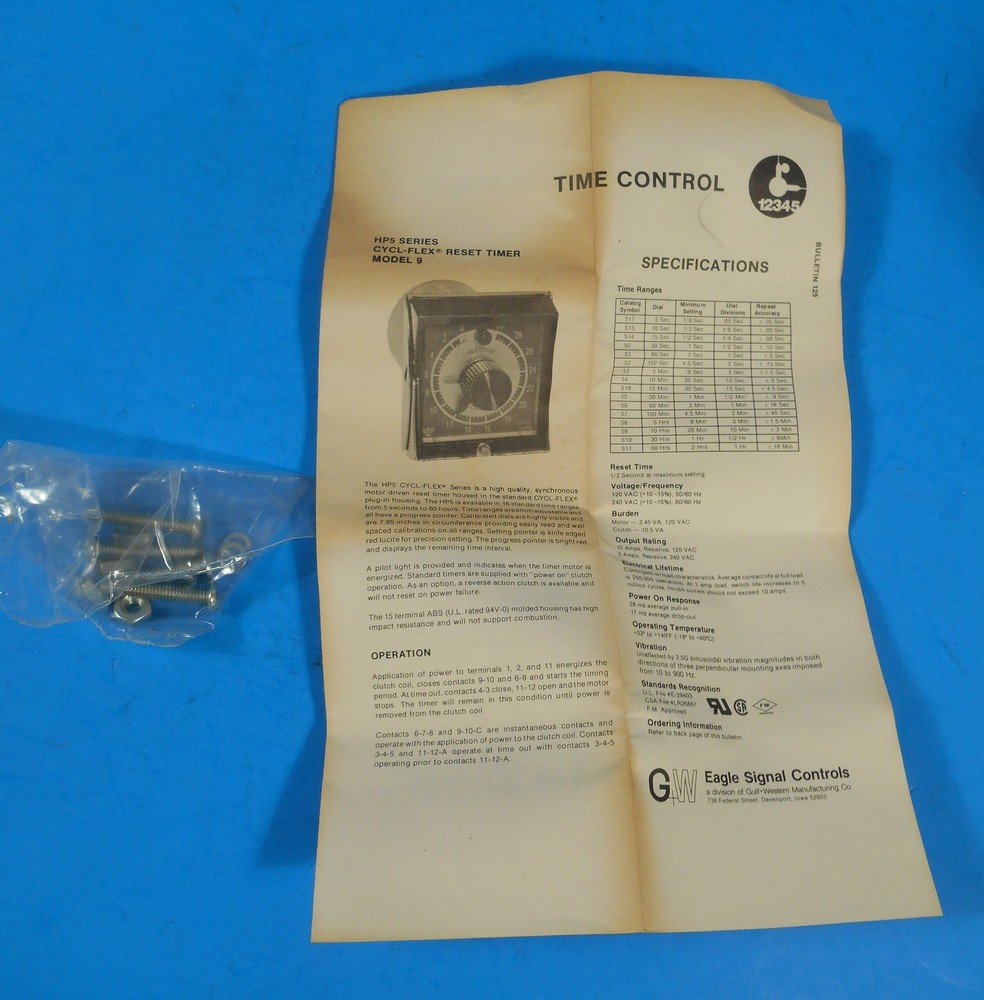NOS Eagle Signal Analog Timer 0-15 Second HP514A6 120V