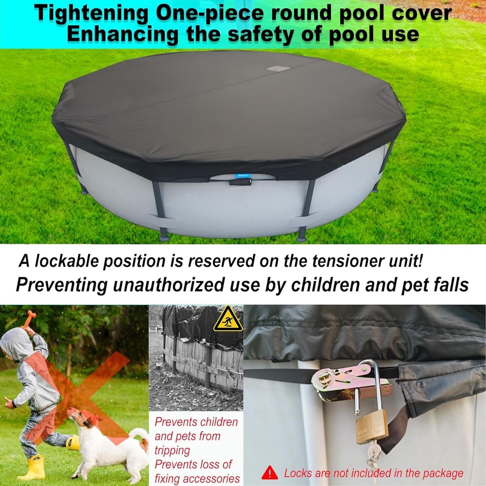 24 Ft Pool Cover, with Automatic Drain Round Pool Cover, One-Piece Quick Install