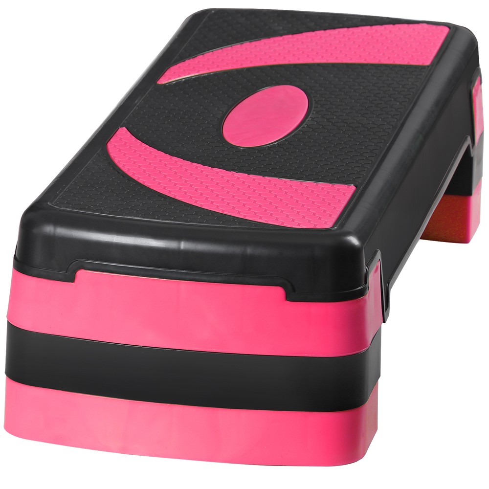 Adjustable Aerobic Stepper Workout Step with 4 Risers Exercise Platform Pink