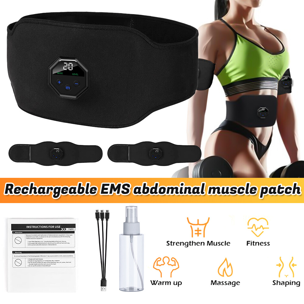 Muscle Stimulator EMS Ab Trainer Tens Men Portable Stimulater Abs Massager Black