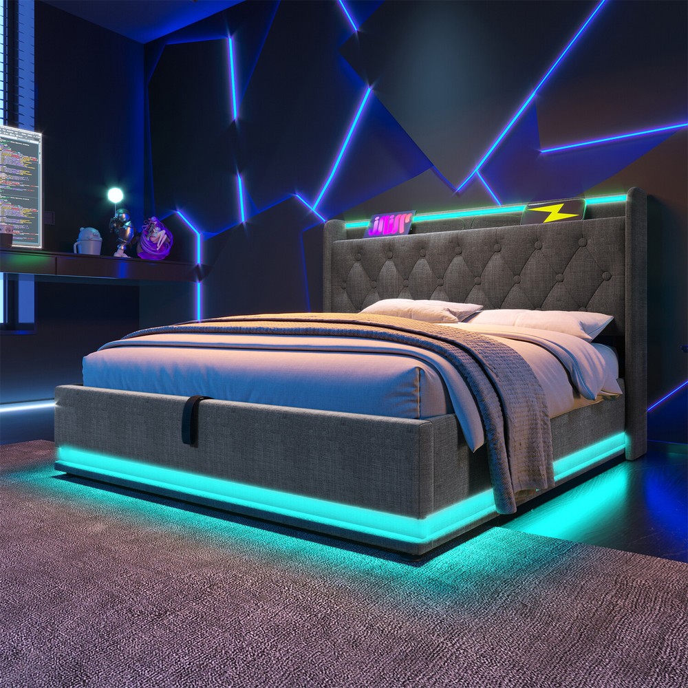 Twin/Full/Queen/King Size Upholstered Platform Bed with Hydraulic Storage System