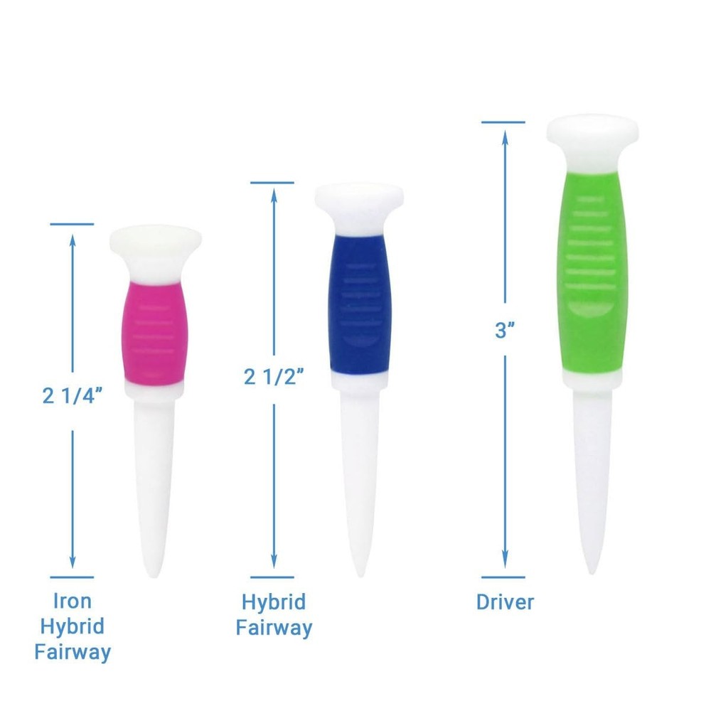 "Flexible Fluorescent Golf Tees, 8 Pack Assorted Sizes for Distance & Accuracy"
