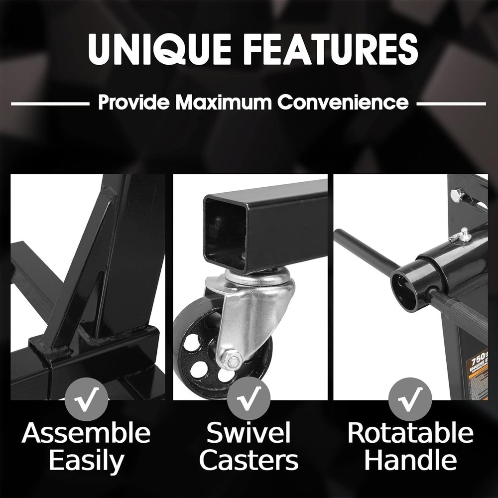 Rotating Engine Stand - 750 LBs Capacity with Adjustable Arms for Easy Access