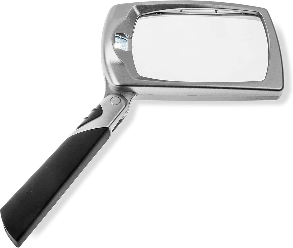 Carson LED Lighted 2.5X Rectangular Magnifier Folding Handle Silver MJ-30