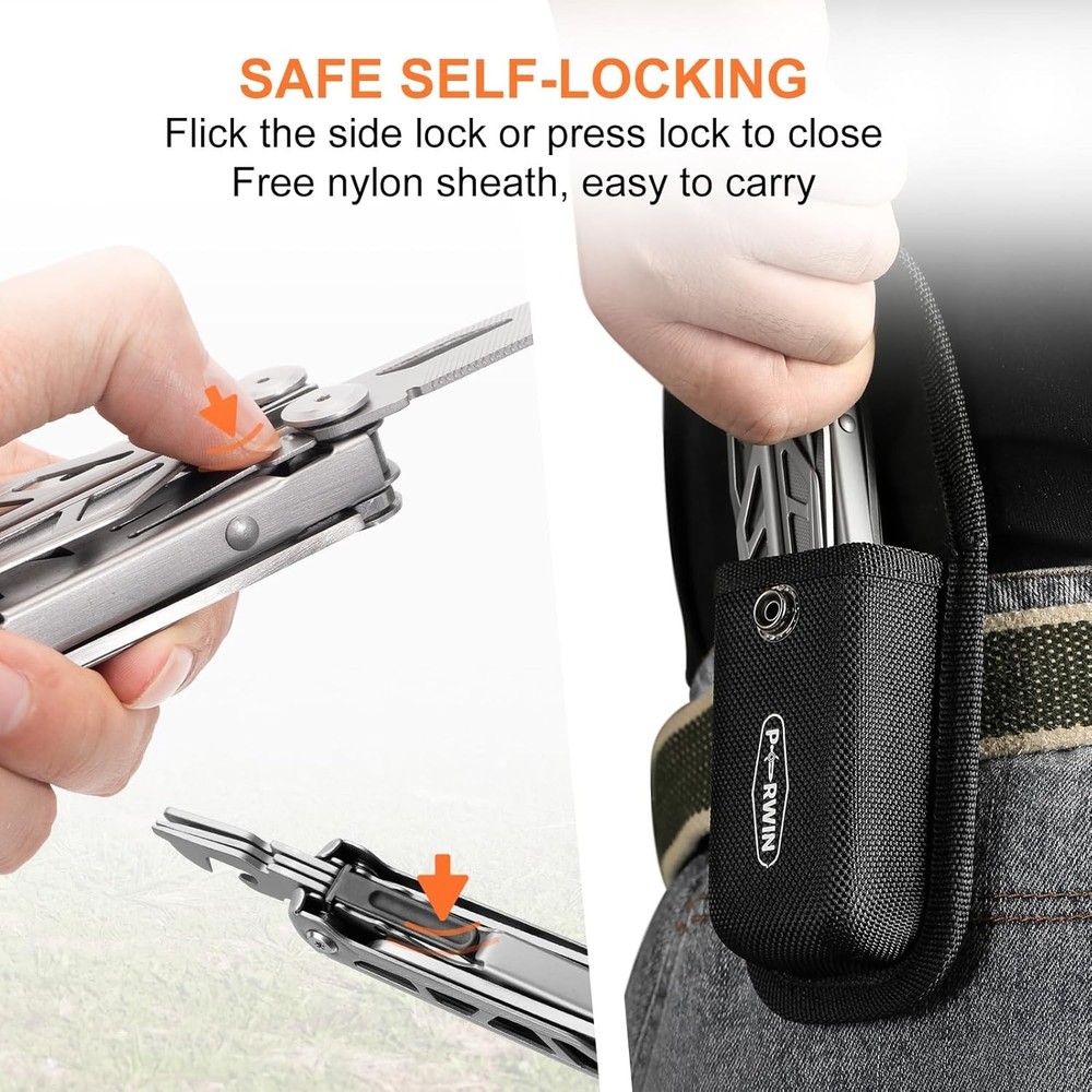 PERWIN Multitool, 17-in-1 Stainless Steel Multi Tool Pliers with Self-Locking