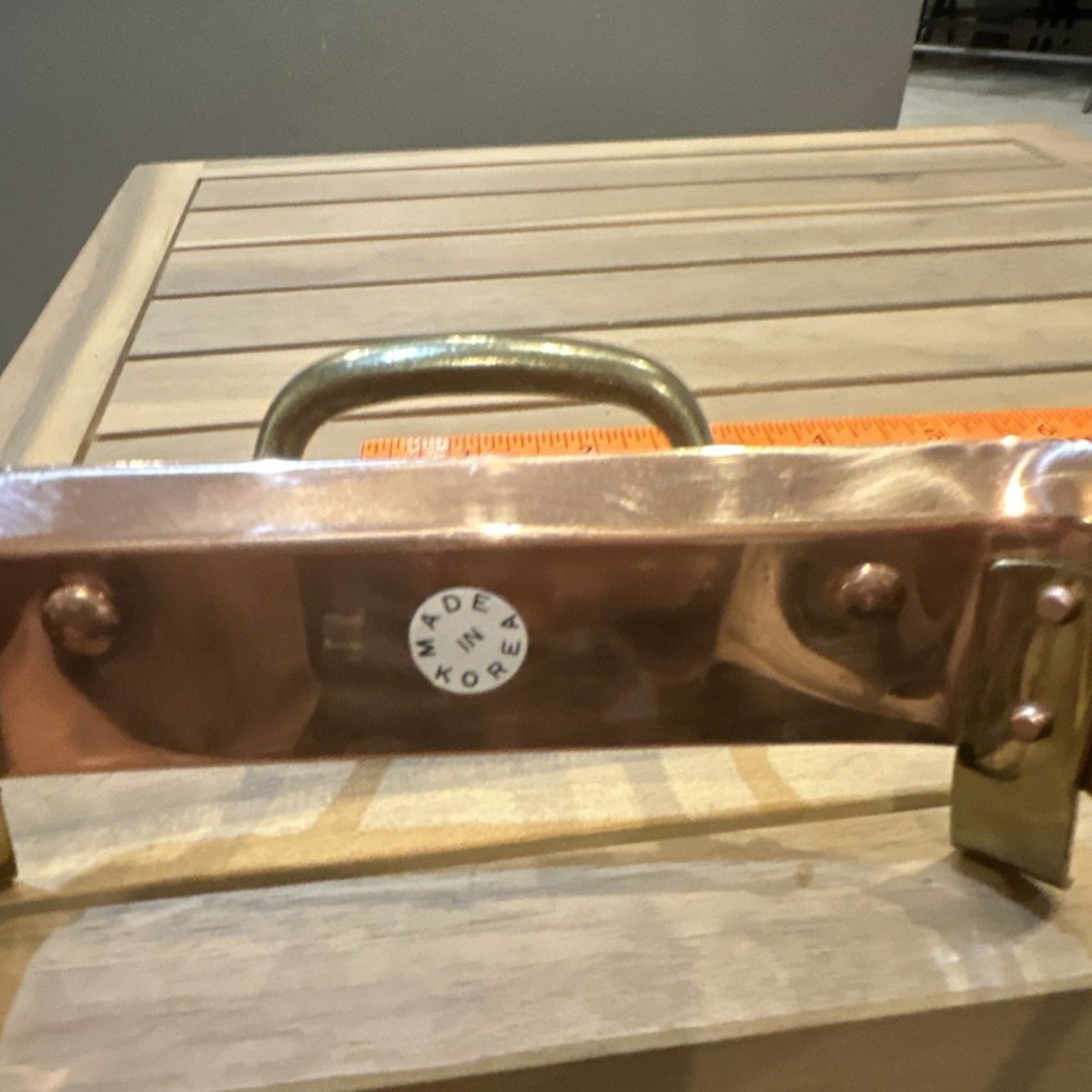 Copper Rectangular Serving Tray with brass Handles, Decorative Tabletop Tray