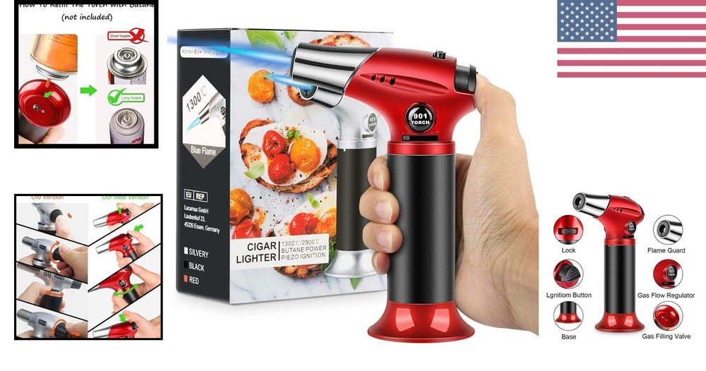 Professional Mini Blow Torch - Adjustable Flame Kitchen Torch for Baking & BBQ