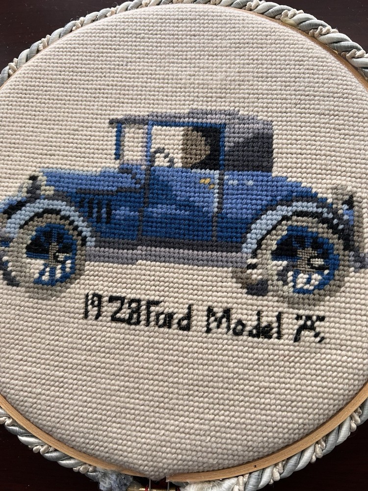 1928 Ford Model A framed needlepoint