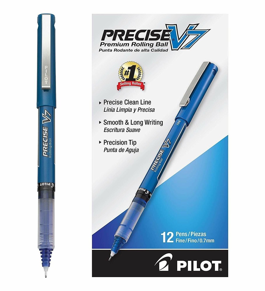 12 Pack - Pilot Precise V7 Stick Rolling Ball Pens, Precision Point Ink, .7mm