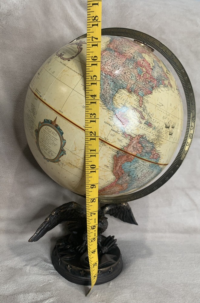 Replogle 12" Globe Eagle Tabletop Brass Tone Resin Eagle Base Globe Vintage