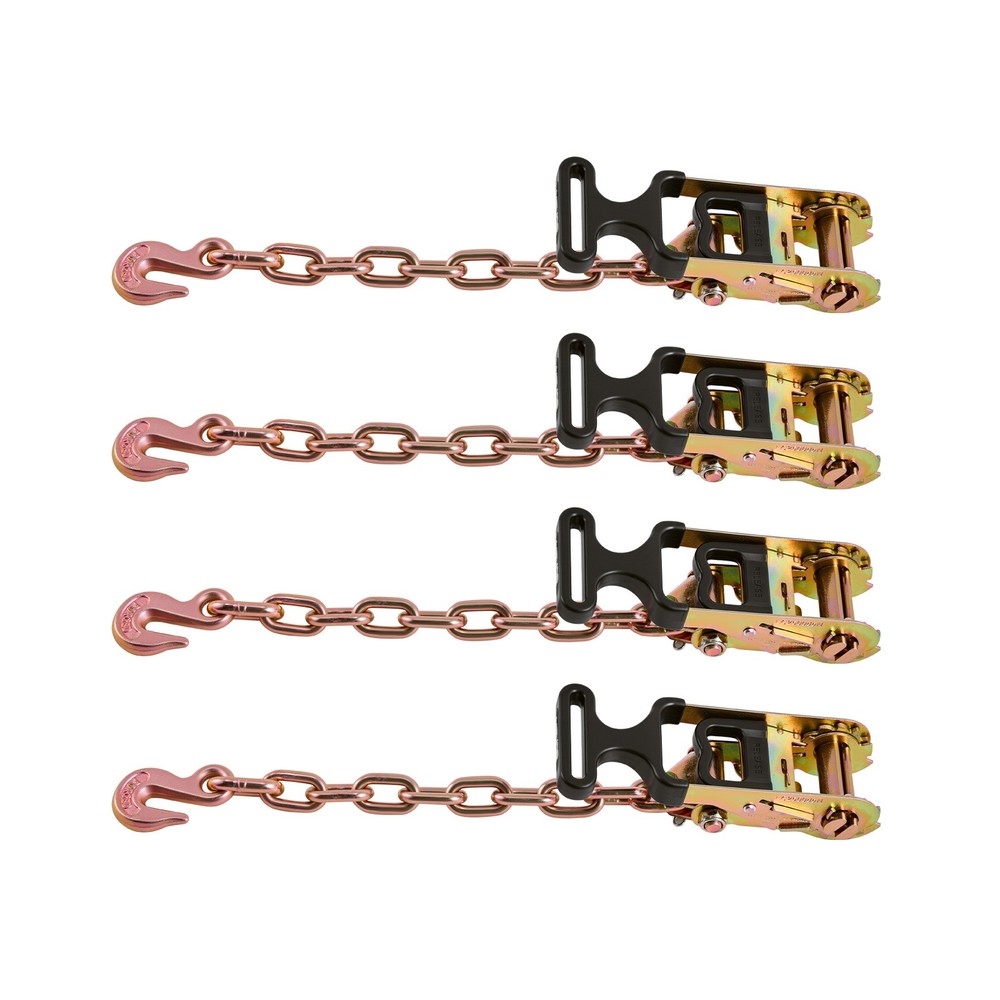 4 Set Wheel Chock Tie-Down Kit Flatbed Ratchet Tie Down Strap w/Durable Hooks