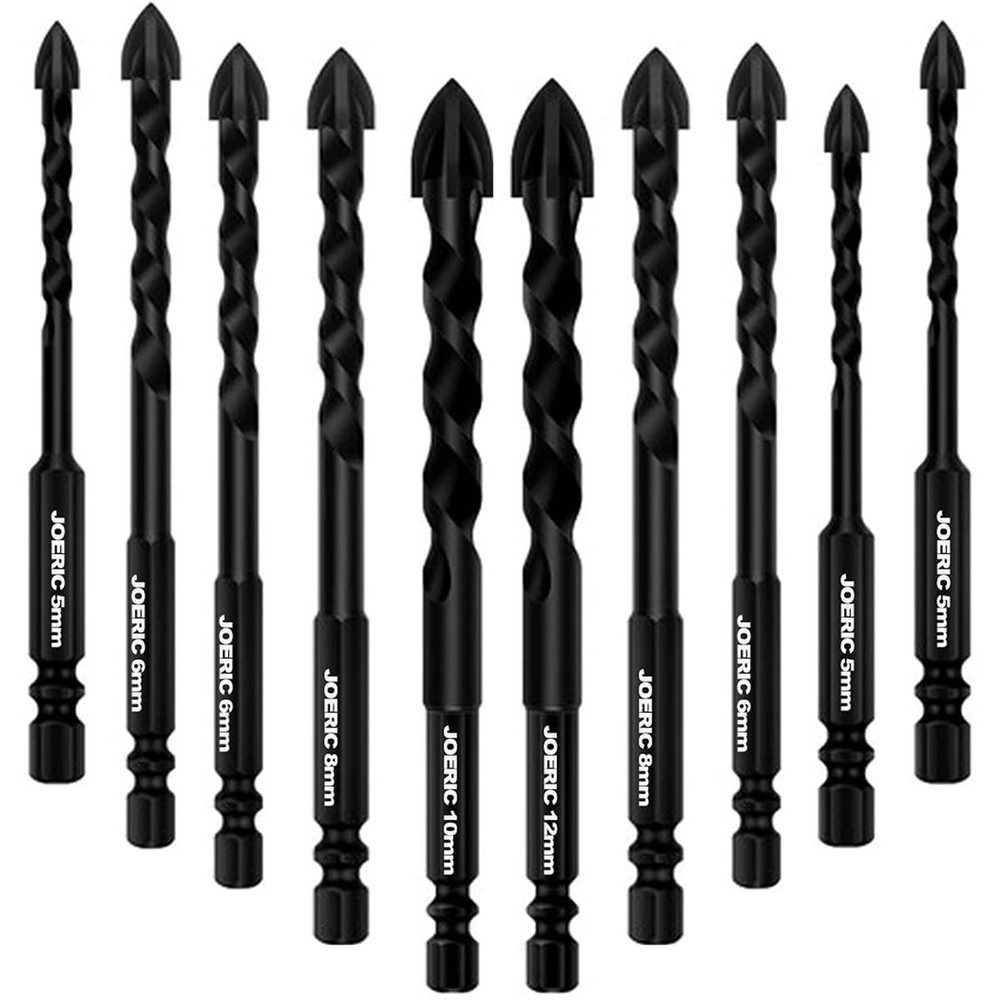 Masonry Drill Bit Set, 10 Pieces Concrete Drill Bits Set Ceramic Drill Bit Ca...
