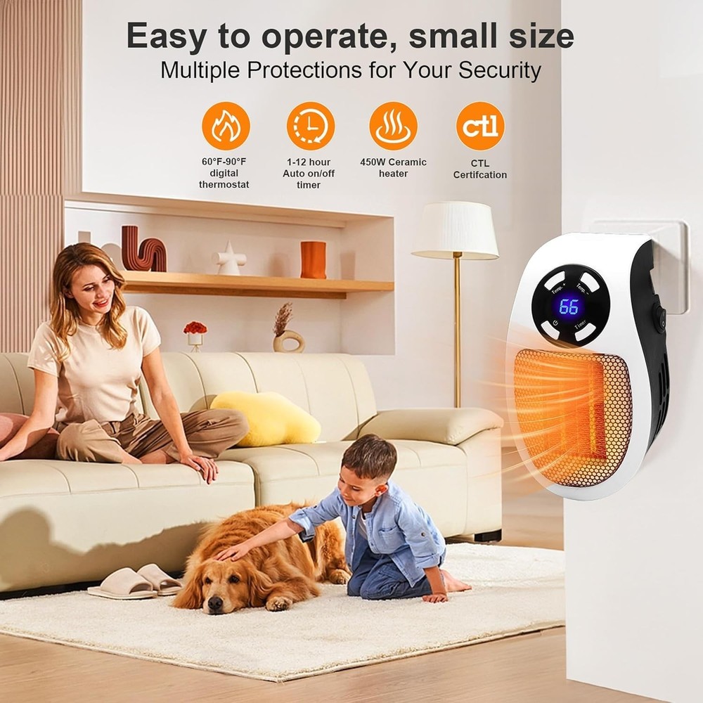 Upgrade Smart Plug in Wall Space Small mini space heater, White-Smart