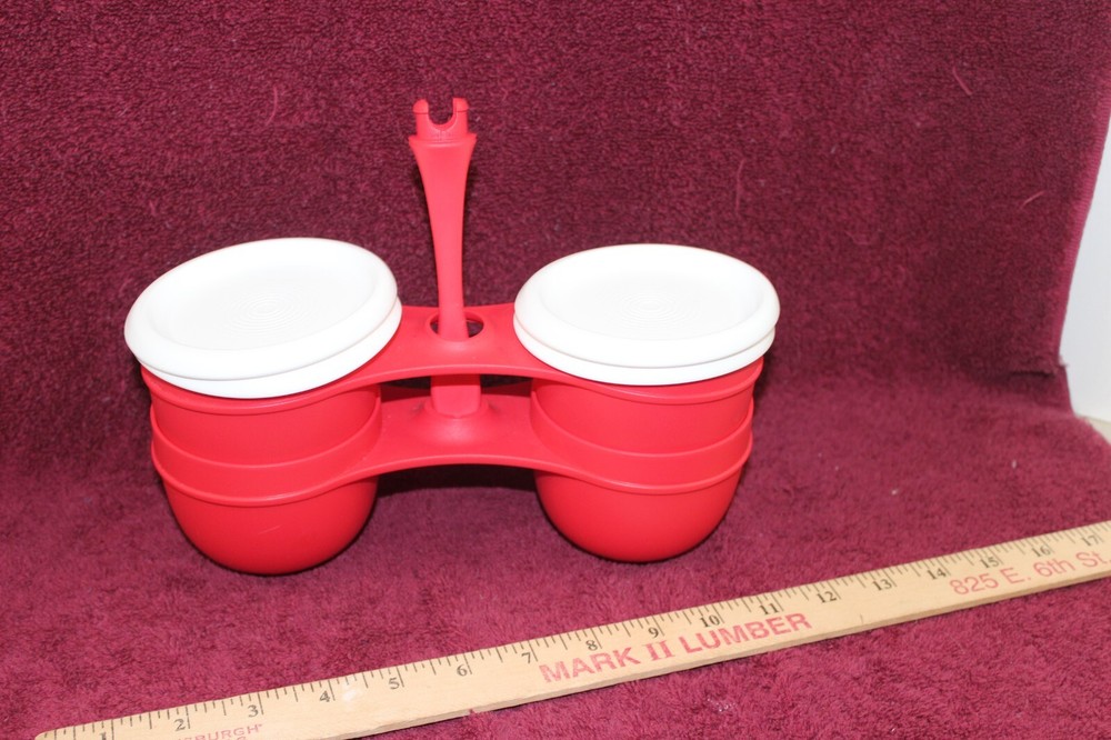 Tupperware Condiment Caddy Red with White Lids