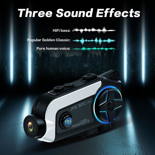 FX30C PRO Bluetooth Motorcycle Intercom Helmet Headset BT 5.0 Speaker 1080P